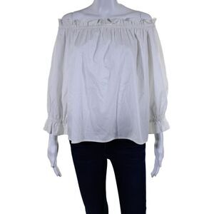 Isolda Womens Cotton White Striped Off Shoulder Long Sleeve Blouse Top Size 8